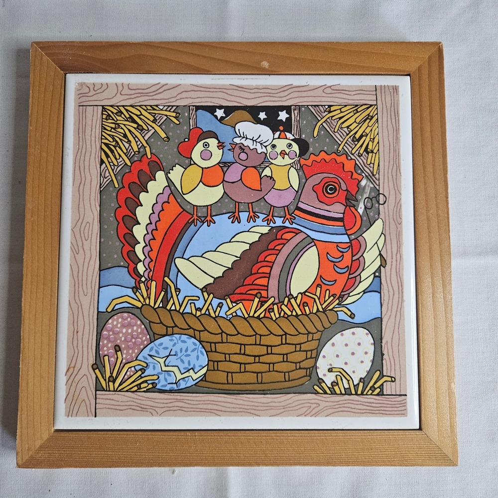 Vintage Gailstyn‎ Sutton Hen Chick Egg Ceramic Trivet Wall Hanging 7"